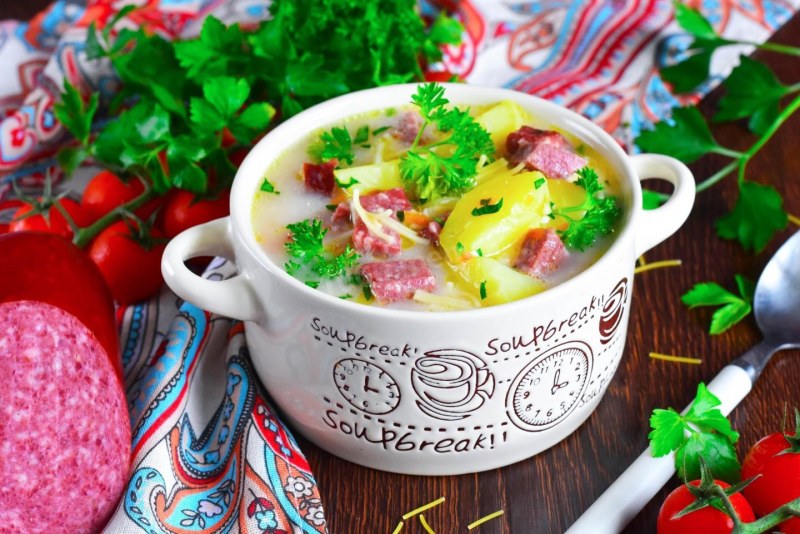 Сырный суп с рисом и курицей