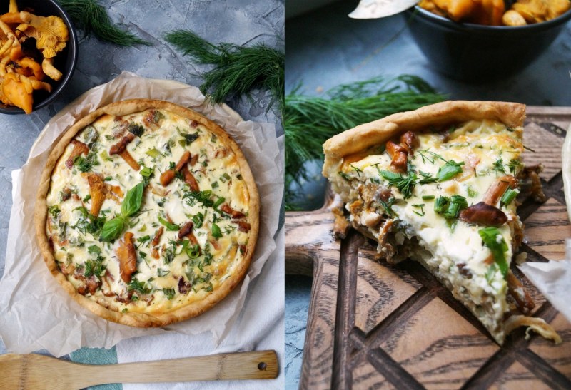 Открытый пирог с картошкой и лисичками