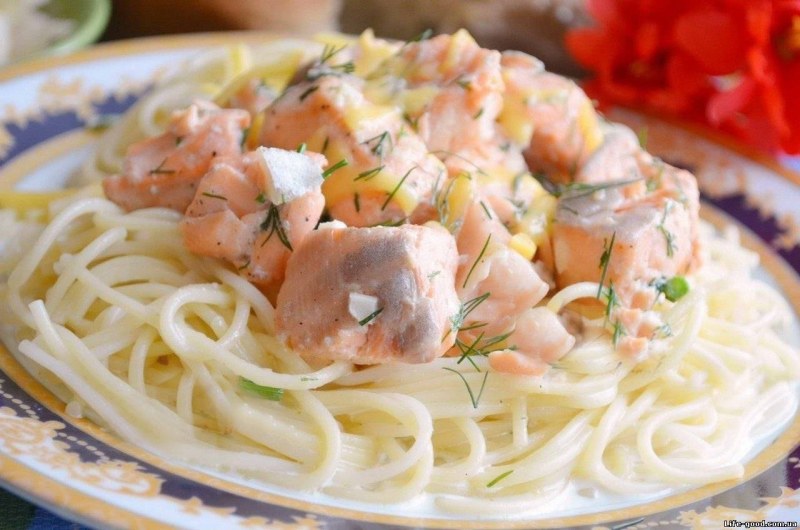 Карбонара с морепродуктами в сливочном соусе