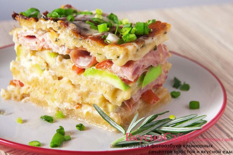 Запеканка с макаронами и беконом