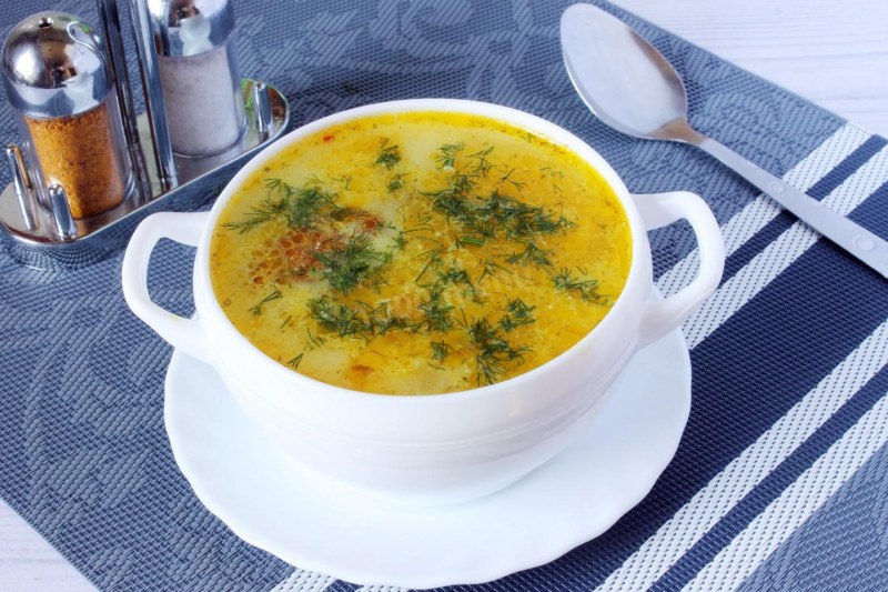 Суп с копченой курицей и плавленным сыром