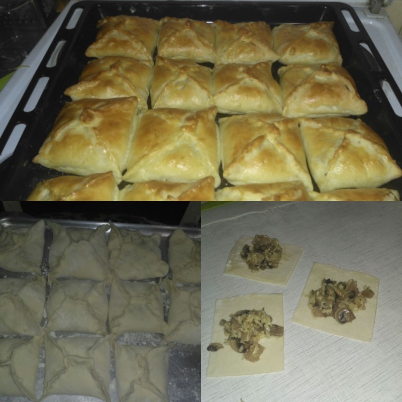 Булочки с мясом из слоеного теста