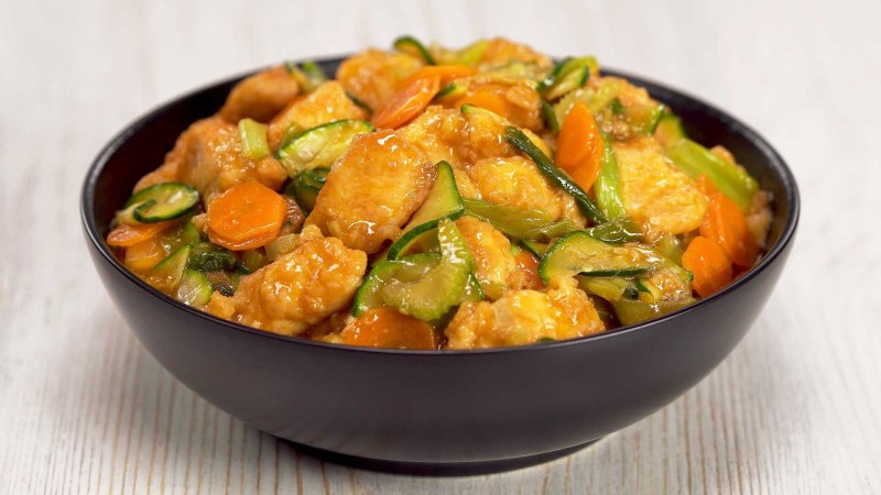 Тушеная курица с кабачками