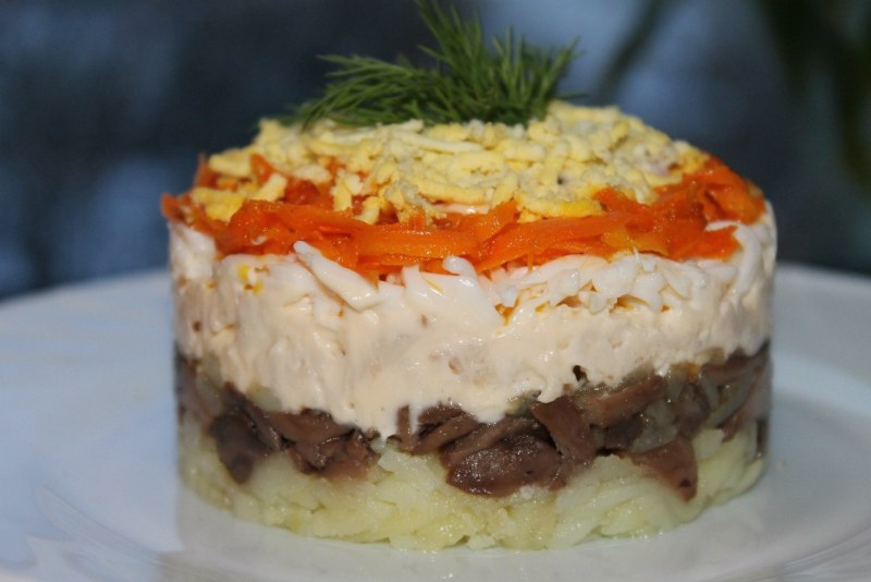 Салат с курицей шампиньонами и помидорами