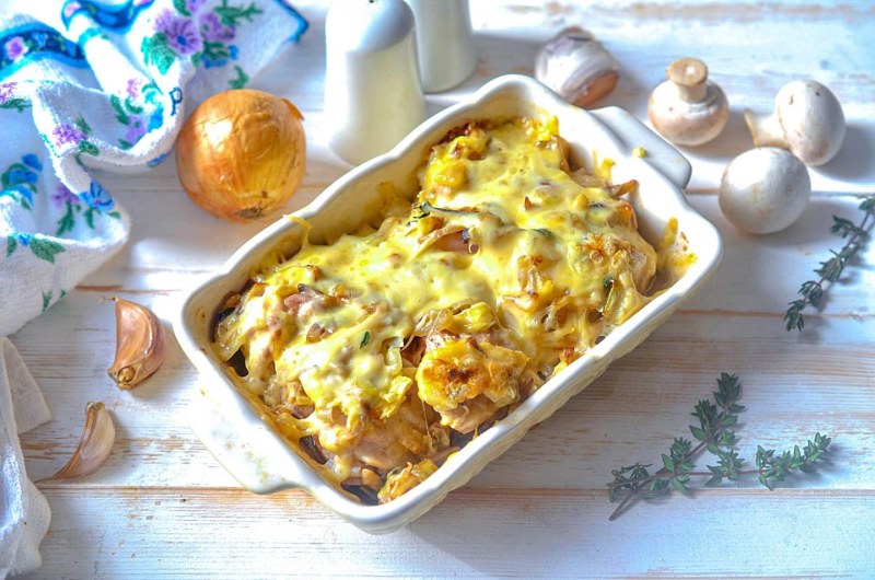 Макароны с курицей в духовке