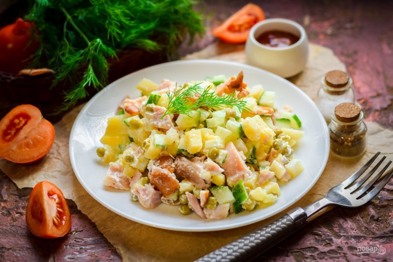 Салат с копчёной курицей и картофелем