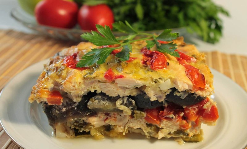Куриная запеканка с баклажанами