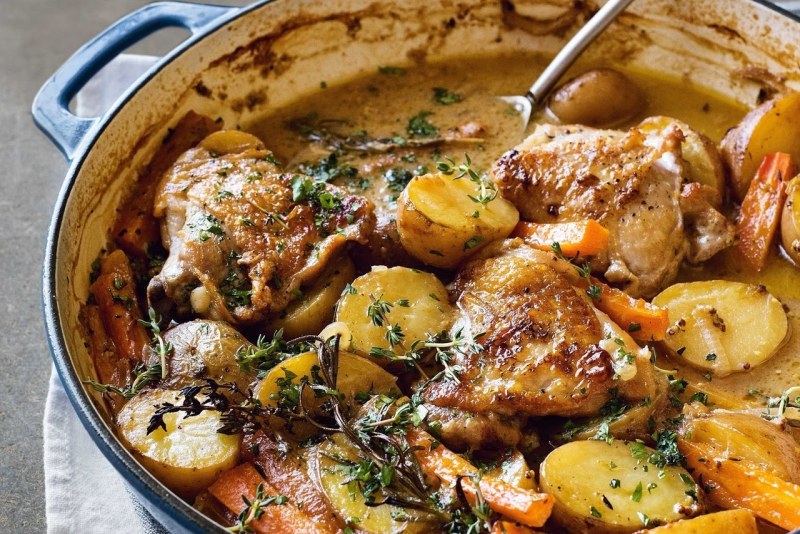 Тушёная картошка с курицей
