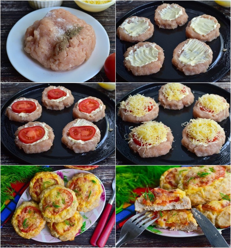 Гнёзда с фаршем помидорами и сыром