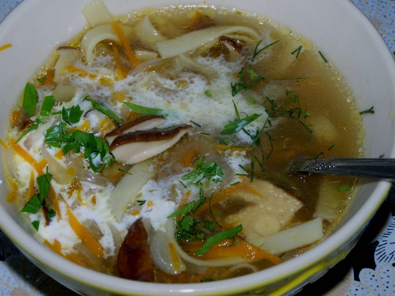 Грибной суп с мясом и картошкой