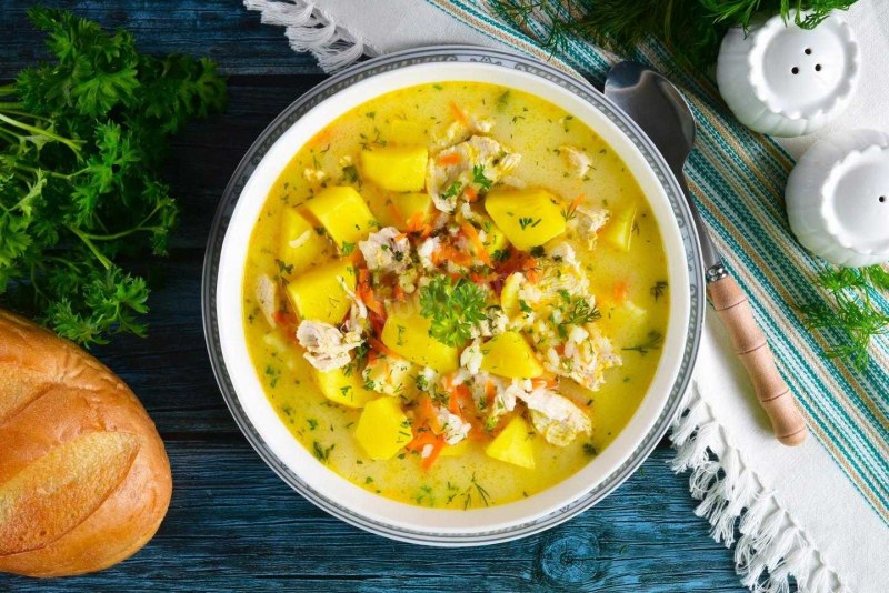Сырный суп с куриными сердечками
