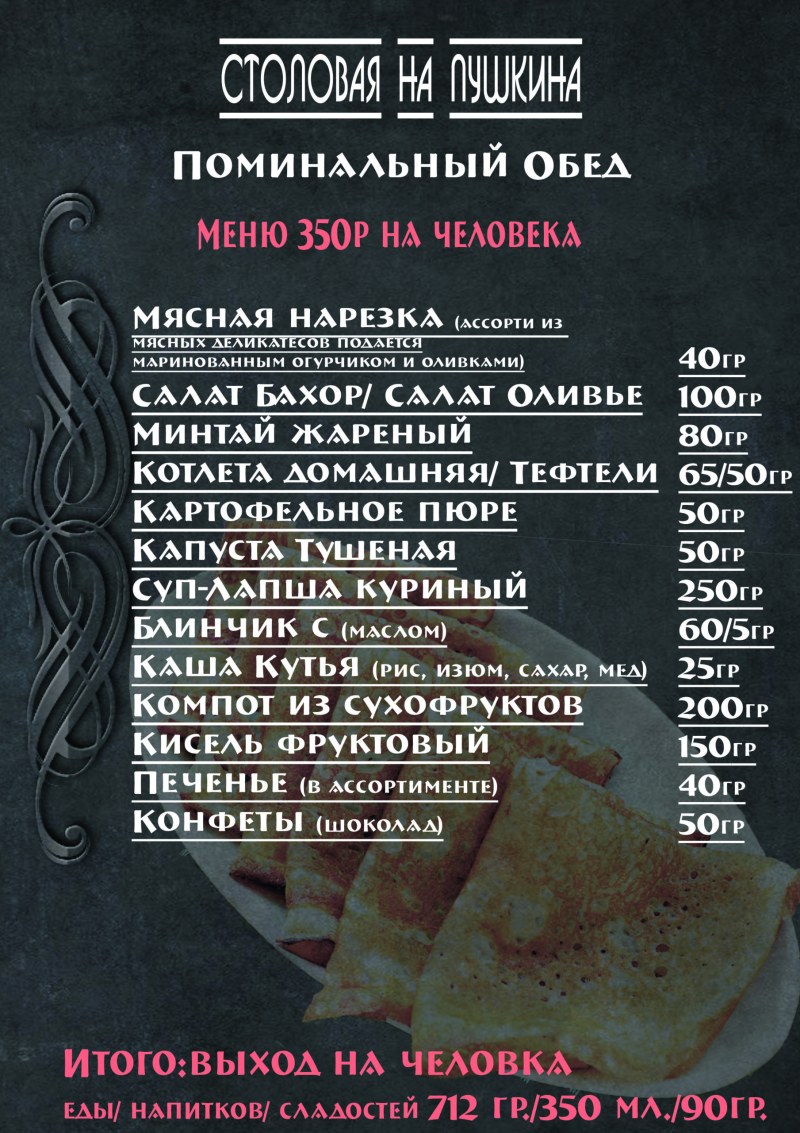 Поминальный обед меню