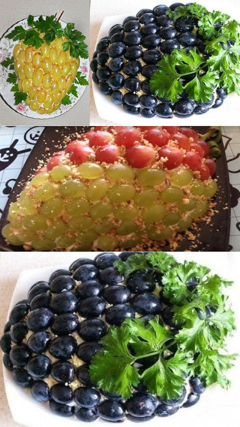 Салат Виноградная гроздь с копченой курицей