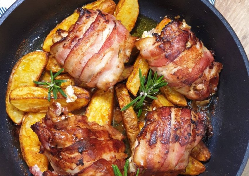 Курица с картошкой и беконом