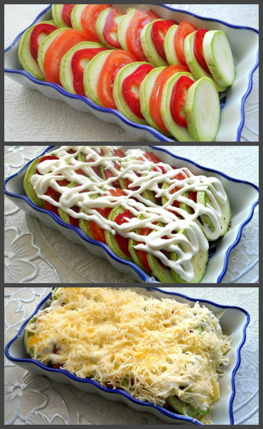 Кабачки в кляре с помидорами и сыром в духовке