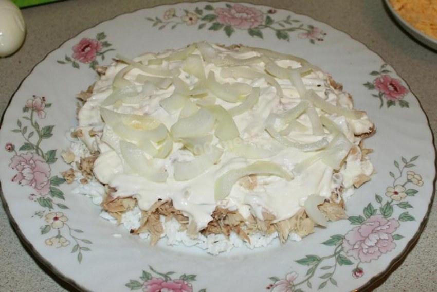 Салат черепаха с курицей с грецкими орехами и черносливом