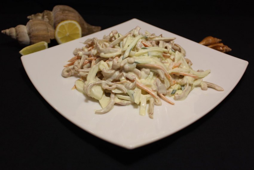 Кальмар с рисом и овощами