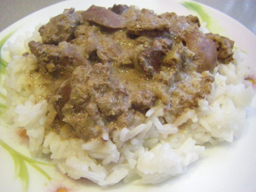 Куриная печень с рисом