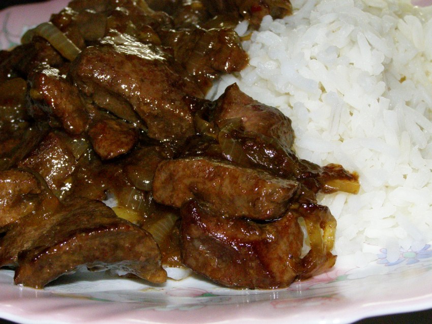 Печень жареная с рисом
