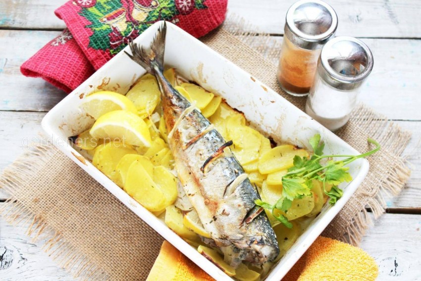 Скумбрия в духовке с морковью и луком