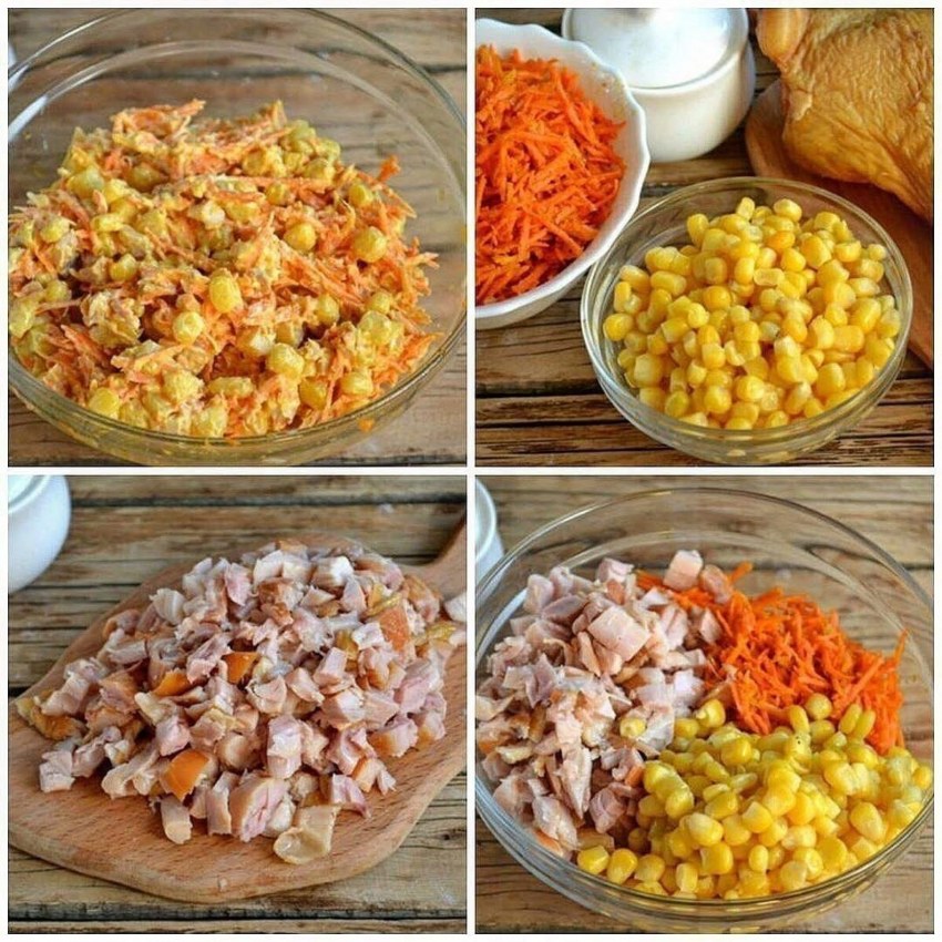 Салат с чипсами и корейской морковкой и кукурузой