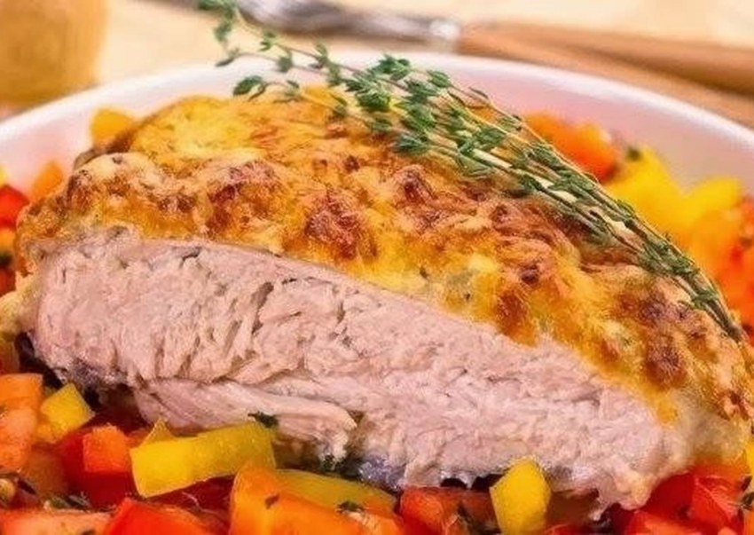 Тыква с курицей в духовке