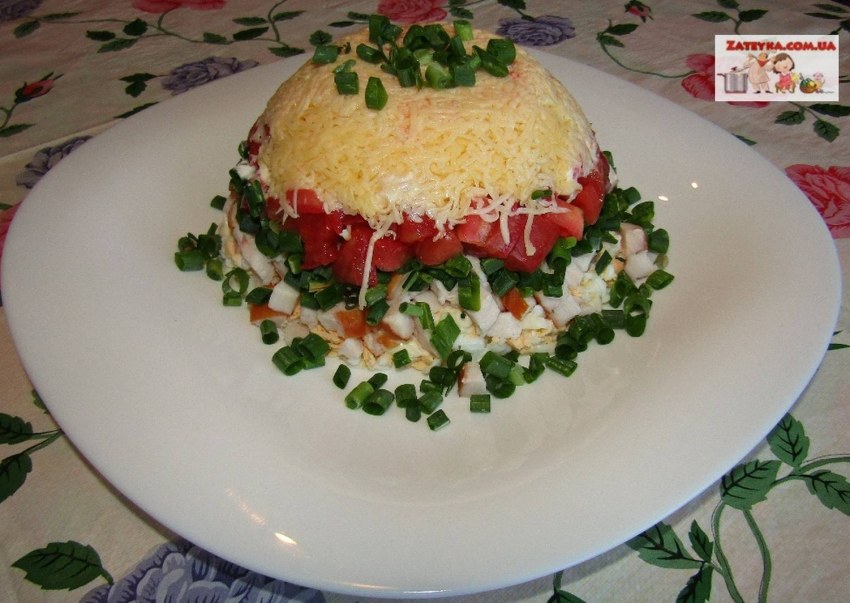 Салат с курицей сыром грибами и помидорами слоями