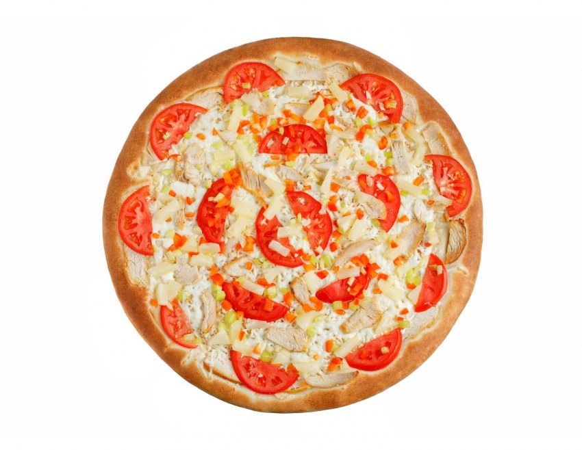 Пицца с ананасами и курицей