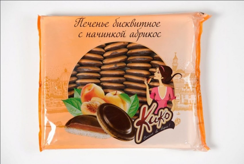 Печенье бисквитное "Кико в темной глазури с начинкой вишня, 1,2кг"