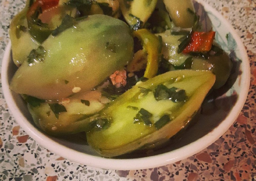 Зелёные помидоры по-корейски на зиму