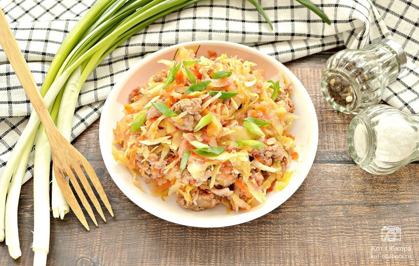 Тушеная капуста с шампиньонами от Натальи Калининой