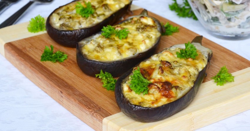 Баклажаны с сыром и чесноком рулетики
