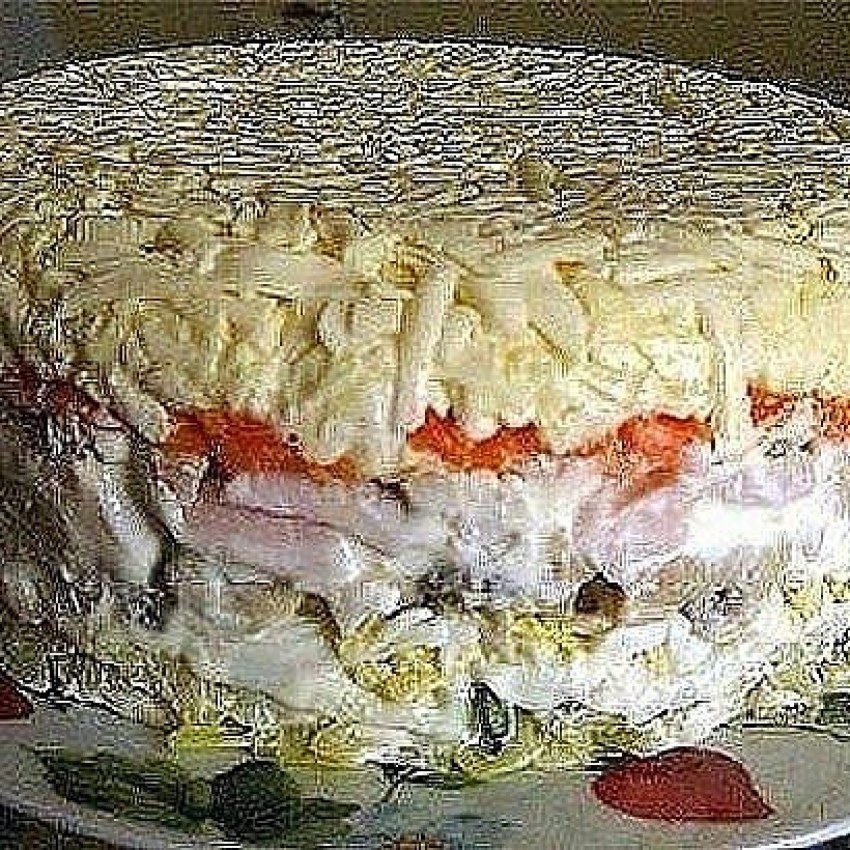 Салат с ветчиной слоями