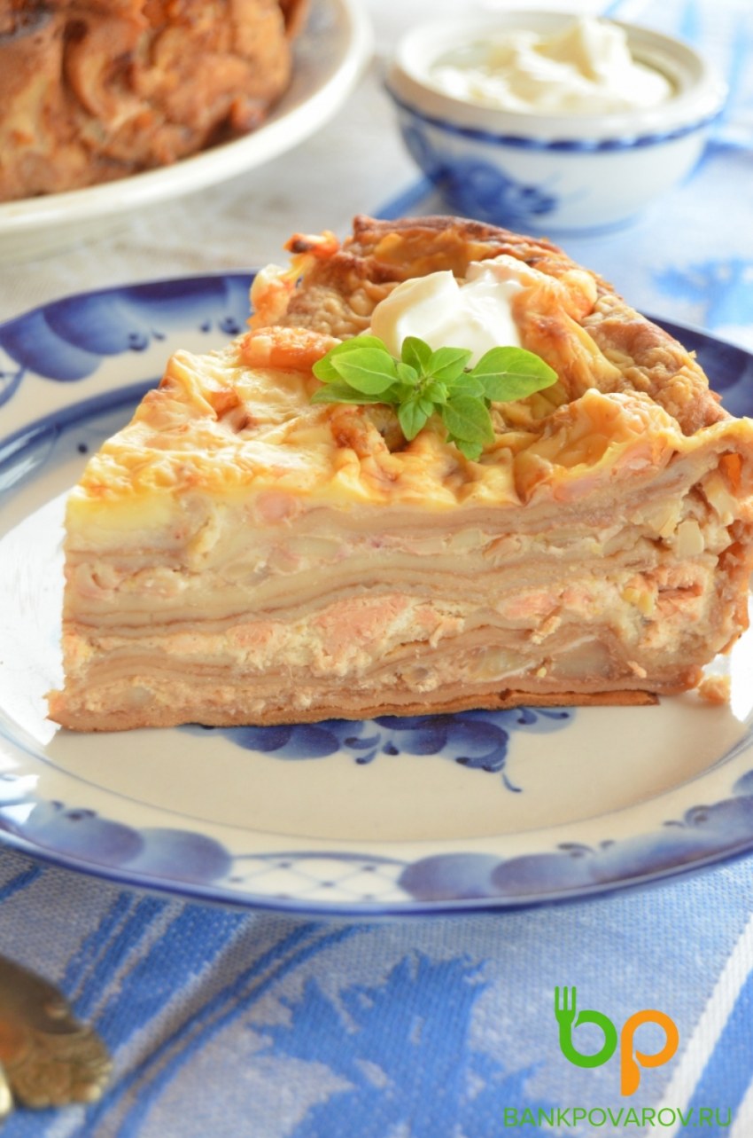 Блинный торт с грибами