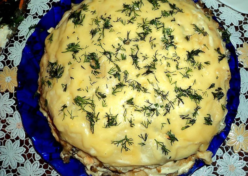 Блинный торт с ветчиной и сыром рецепт с фото