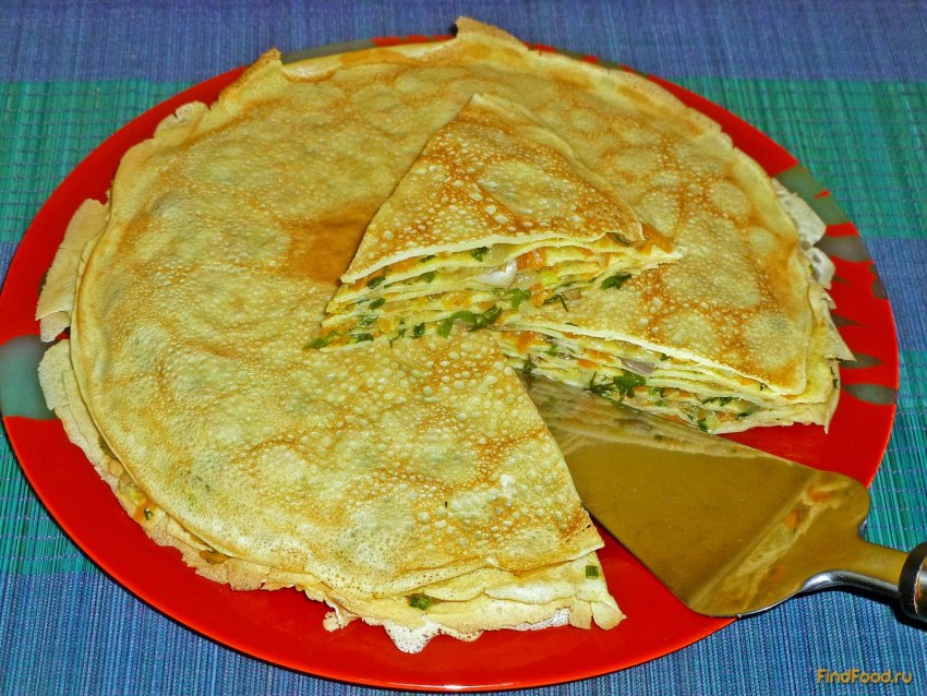 Блинный торт салат с курицей и грибами