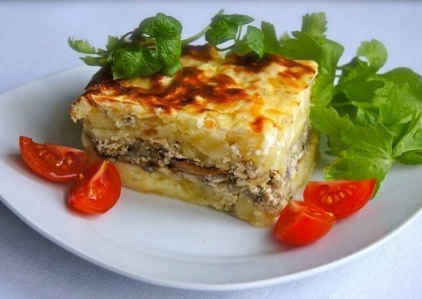 Куриная запеканка с грибами и сыром