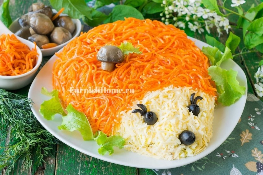 Салат Ёжик с корейской морковкой