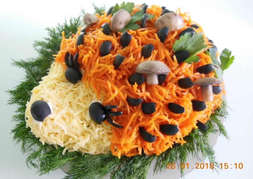 Салат Ёжик с корейской морковкой