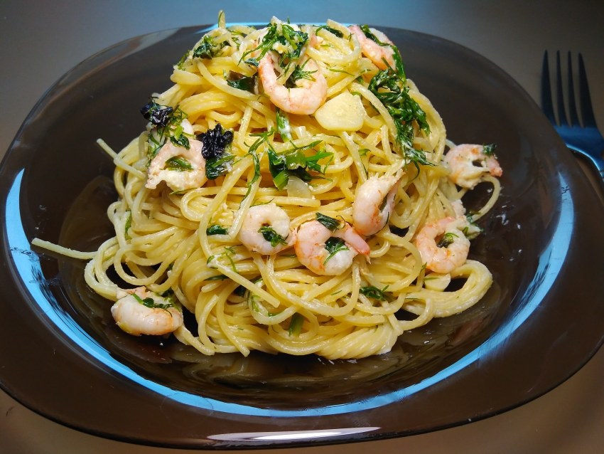 Макароны с креветками