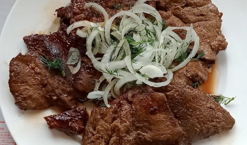 Шашлык из говяжьей печени с курдюком