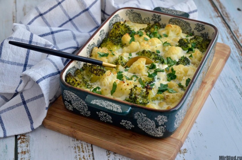 Запеканка с цветной капустой и грибами в духовке