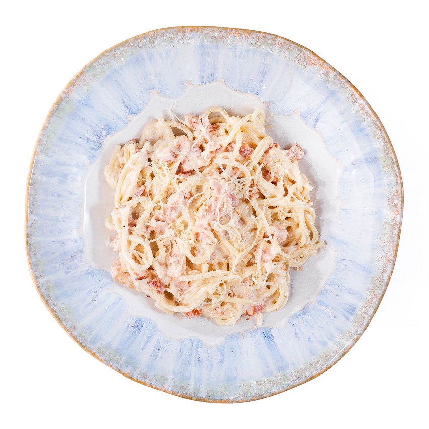 Паста с белыми грибами и беконом