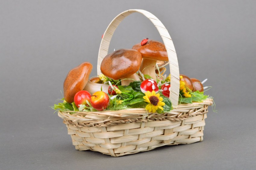 Корзинка с фруктами и грибами