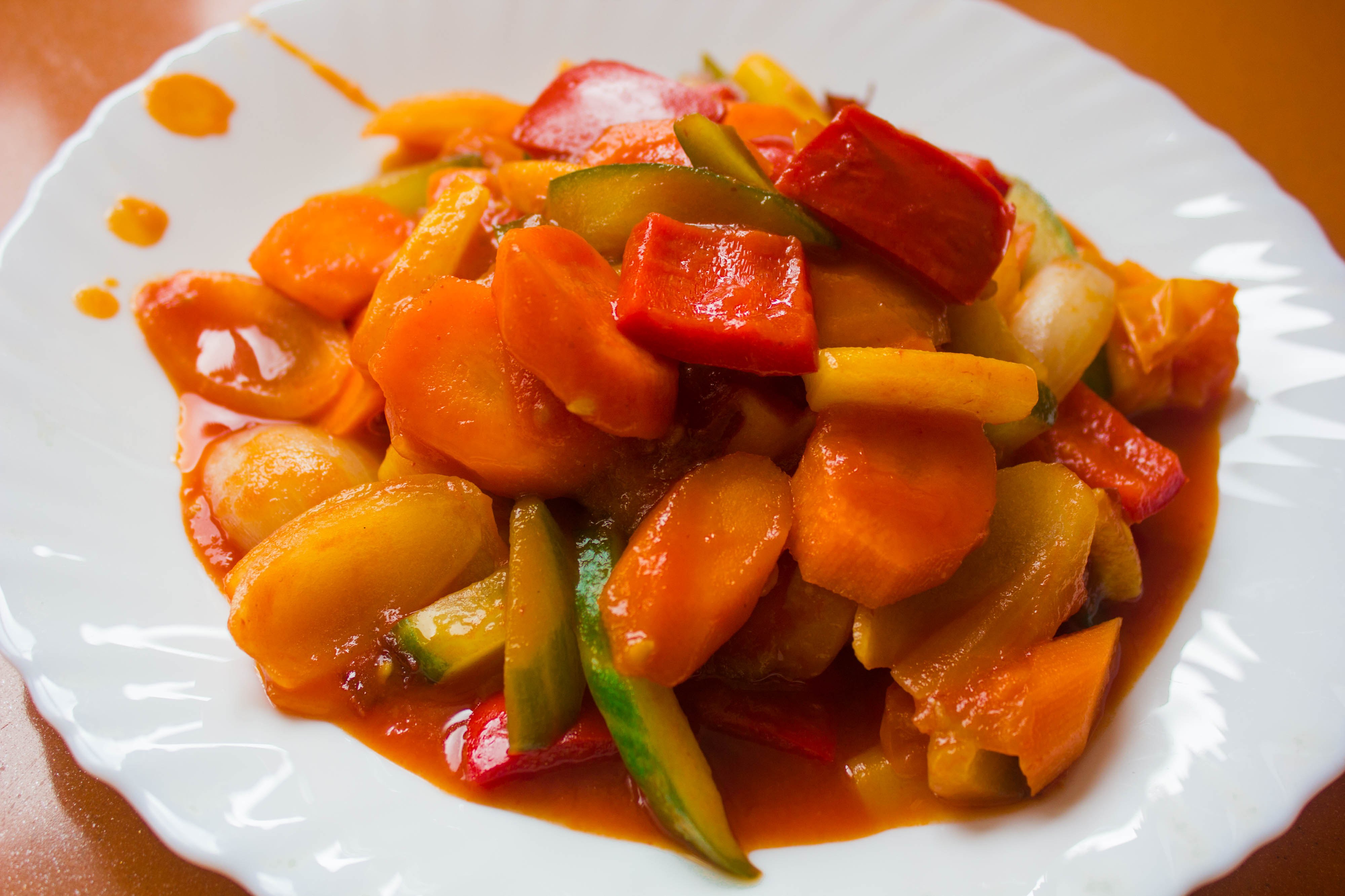 Овощи по китайски в кисло сладком соусе