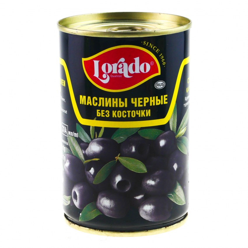 Маслины черные el без косточки ж/б 314 мл 1/12 Lorado
