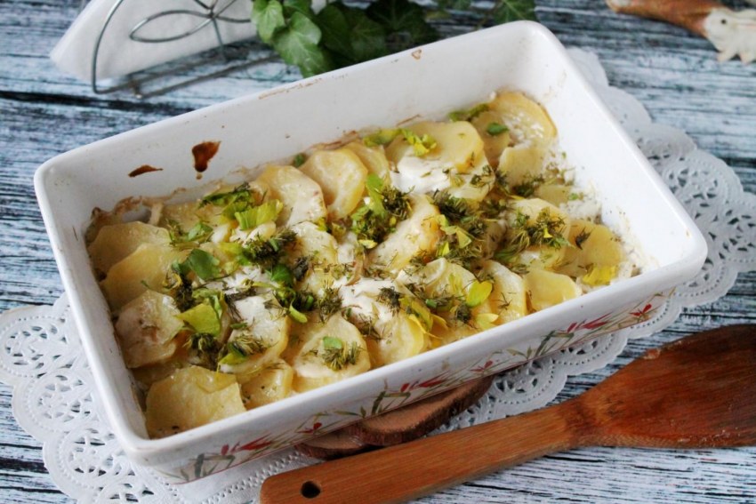 Картошка смясгм в духовке