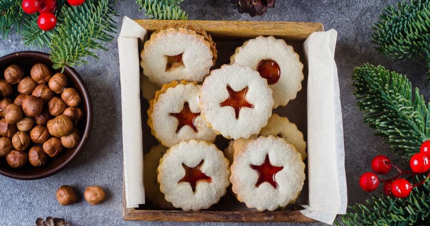 Traditional Austrian Christmas Linzer cookies with Jam