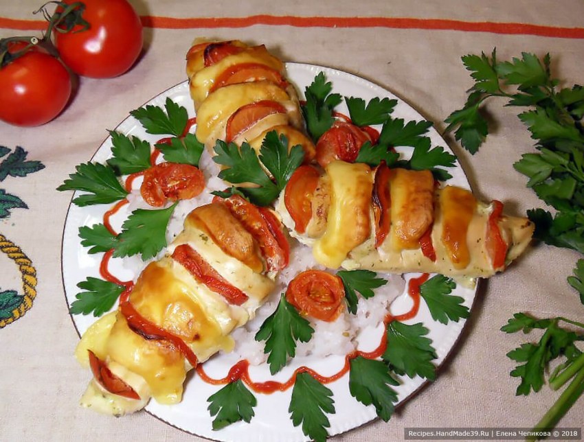 Куриное филе Зебра с сыром и помидорами