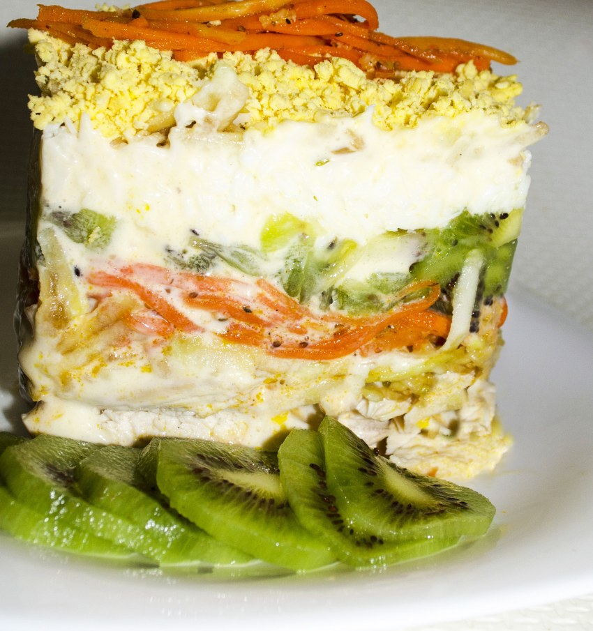 Изумрудный салат с киви и курицей